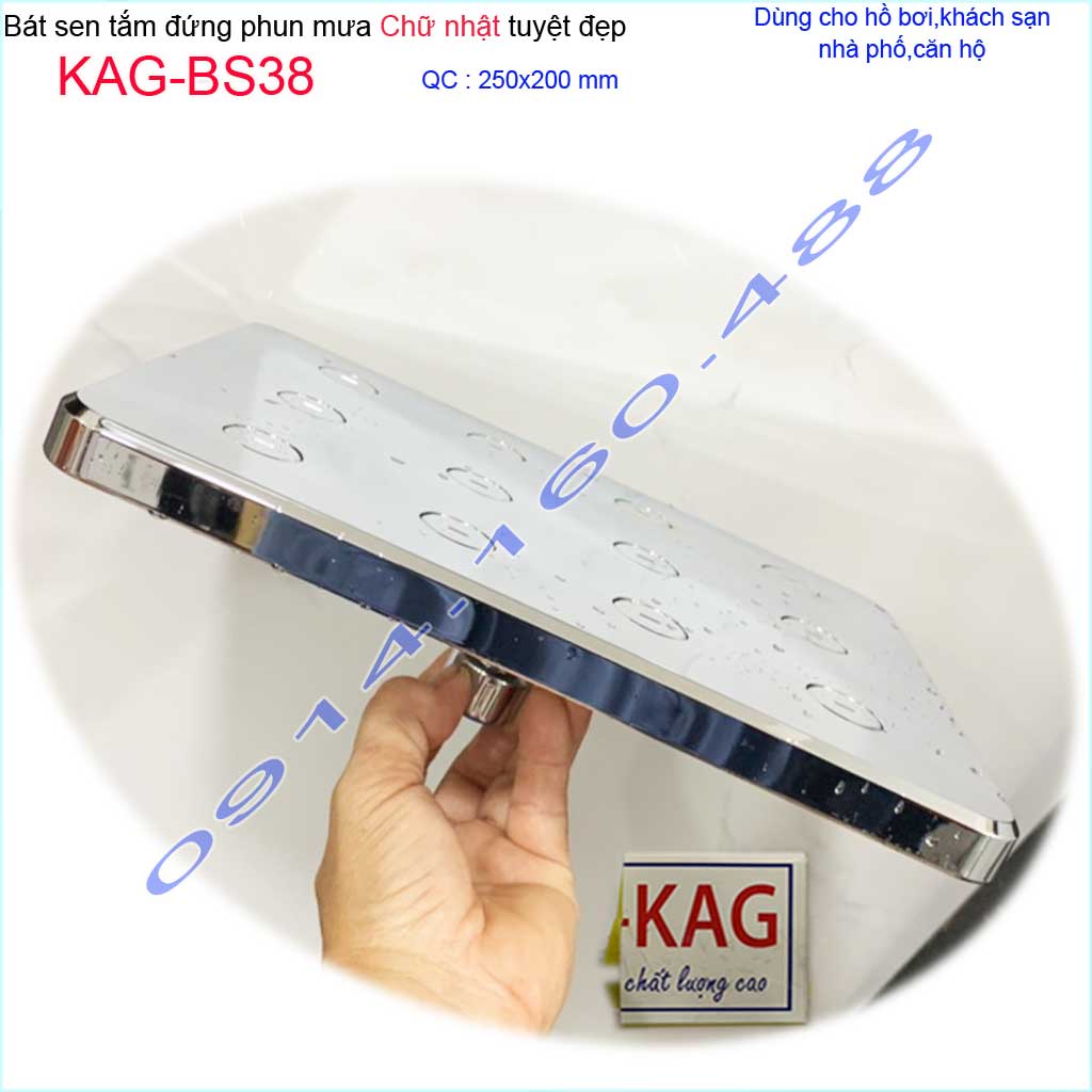 Bát sen tắm đứng vuông 20x20 cm KAG-BS38, đầu sen phun mưa tia nước đều thiết kế mới thời trang sang trọng tuyệt đẹp