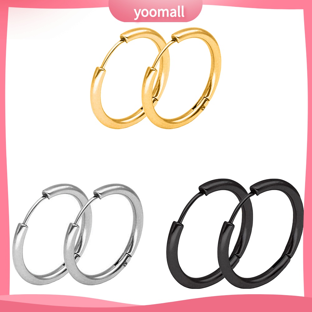 Khuyên tai tròn bằng thép không gỉ Unisex phong cách cá tính