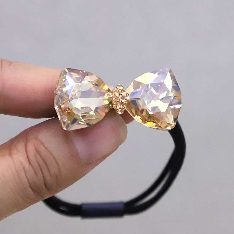 Dây Thun Cột Tóc Hình Nơ Đính Đá Pha Lê Thiết Kế Đơn Giản 2022 Thời Trang Cho Nữ