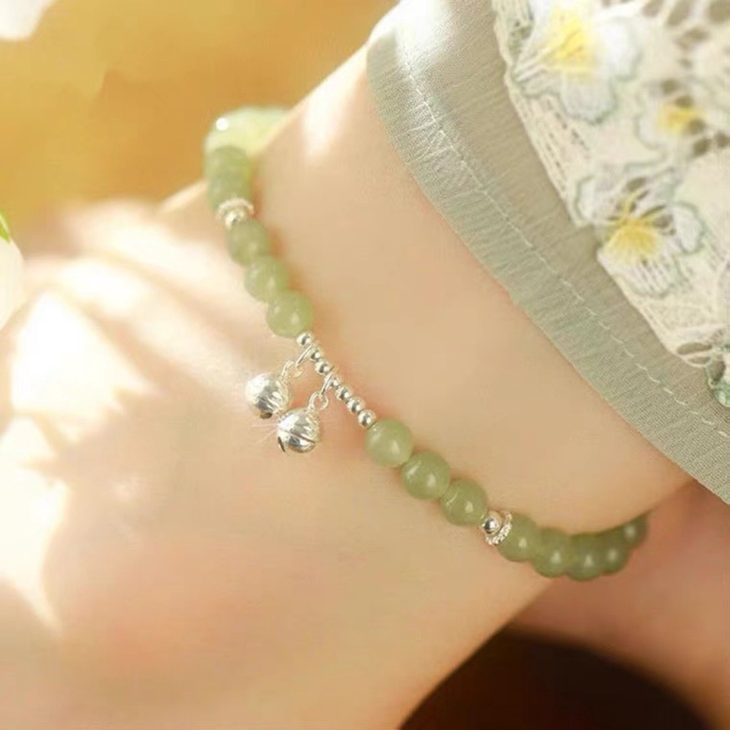 Lắc Chân Đính Hạt Nhỏ Màu Trắng Xanh Lá Kiểu Retro Thời Trang Mùa Hè Cho Nữ