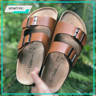 Dép Da PU Đế Bần Cao Su Bền Đẹp Đi Mưa Đi Chơi Không Hôi Dép Đế Trấu 2 Quai Khoá Ngang Nam Nữ Unisex Size Lớn 21B