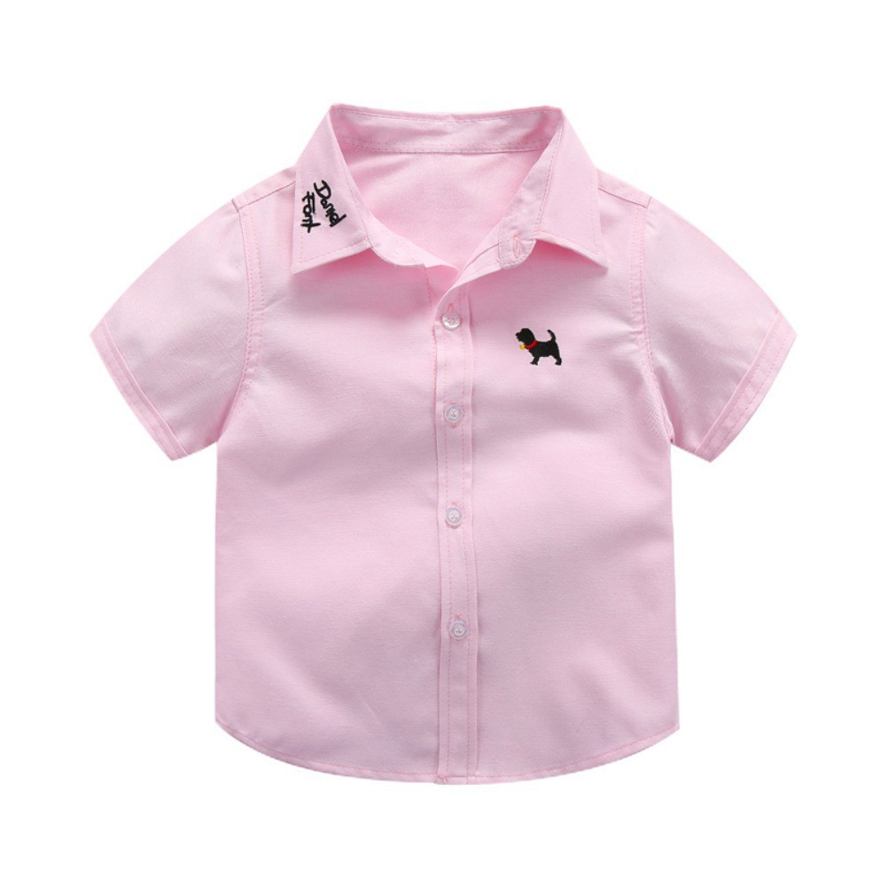 Áo sơ mi ngắn tay cổ bẻ họa tiết chú cún đáng yêu cho bé trai