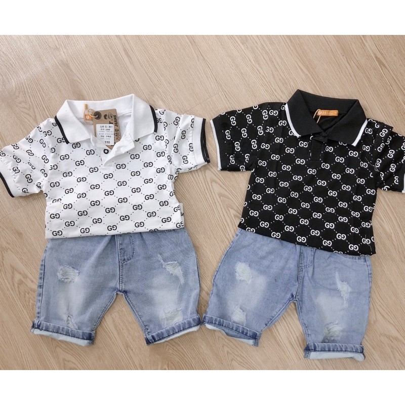 Set bộ áo phông polo + quần bò lửng bé trai