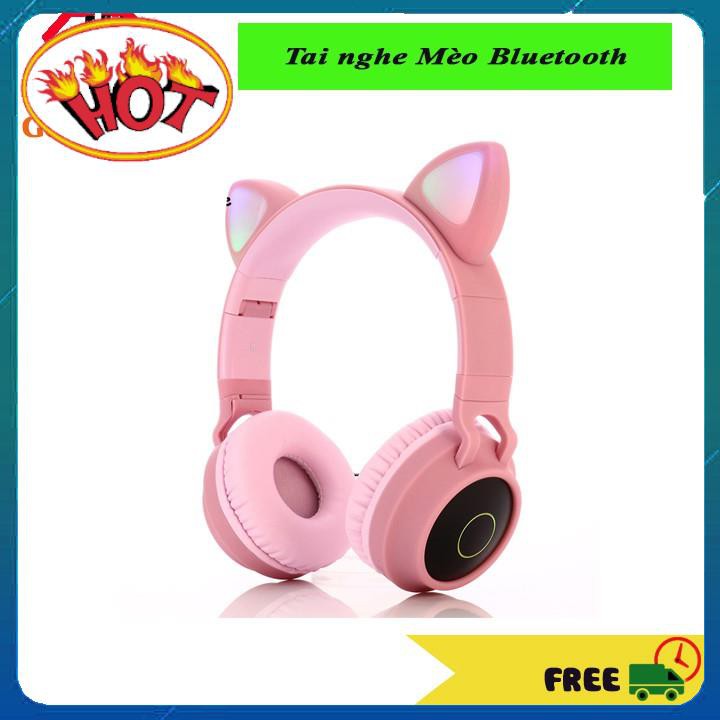 Tai nghe Bluetooth 💥Cute Mèo💥 Có đèn Led sáng theo nhạc và Mic đàm thoại Online, Gấp gọn tiện lợi