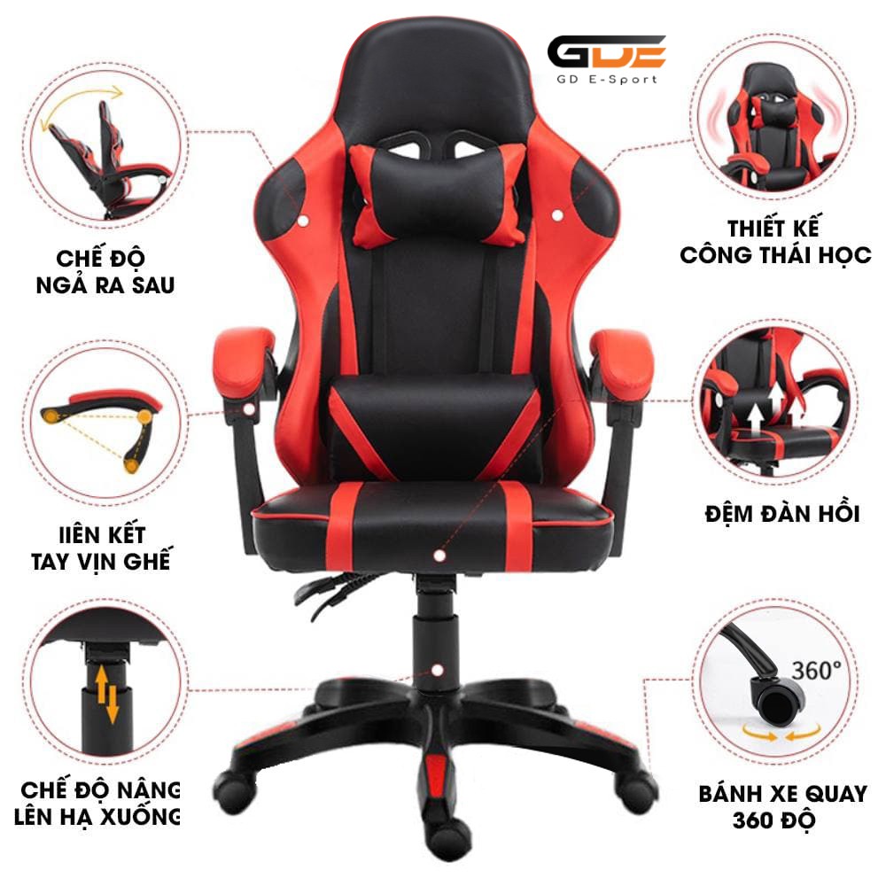 Ghế Xoay Chơi Game, Ghế Gaming Bọc Da PU GD E-sport Model GD-02  Mẫu Mới 2022 Hàng Nhập Khẩu Chất Lượng