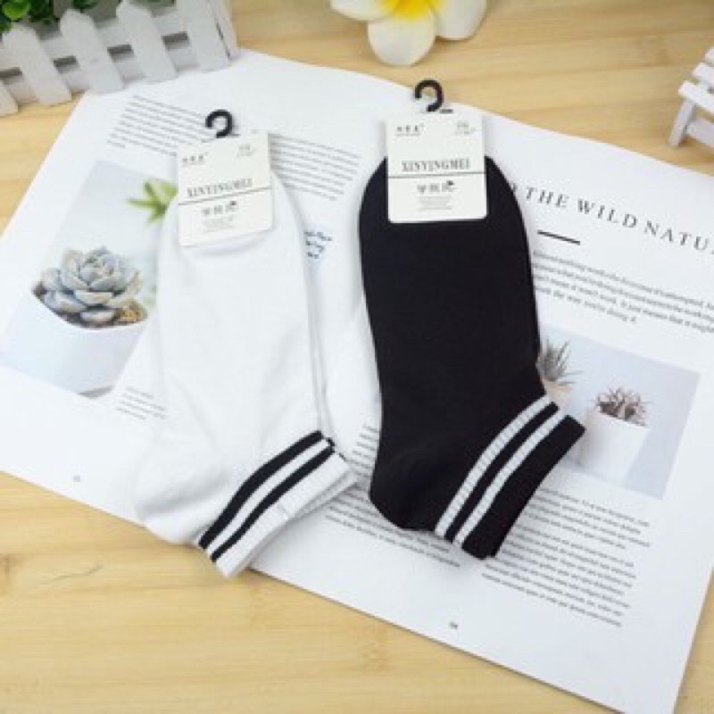 Combo 10 đôi tất viên đen  viền trắng phù hợp cho cả nam và nữ