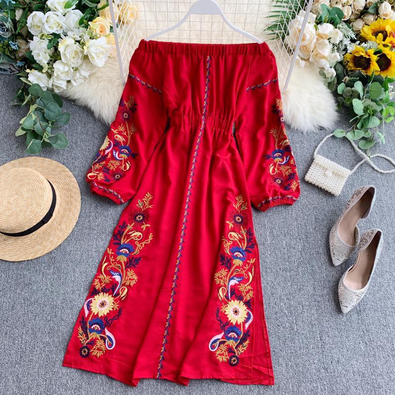 [HÀNG LOẠI 1] VÁY BOHEMIAN ĐỎ| HỌA TIẾT | TRỄ VAI | BigBuy360 - bigbuy360.vn