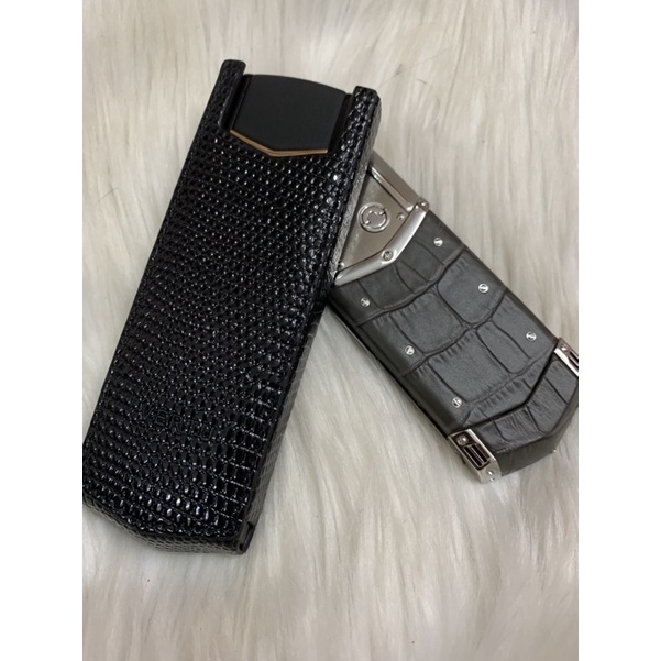 Bao da Vertu Singature S đứng không nắp dập vân đen - bao giá toàn quốc