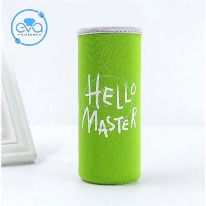 Vỏ Bọc Vải Neoprene In Chữ Hello Master Cho Bình Đựng Nước 480 Ml