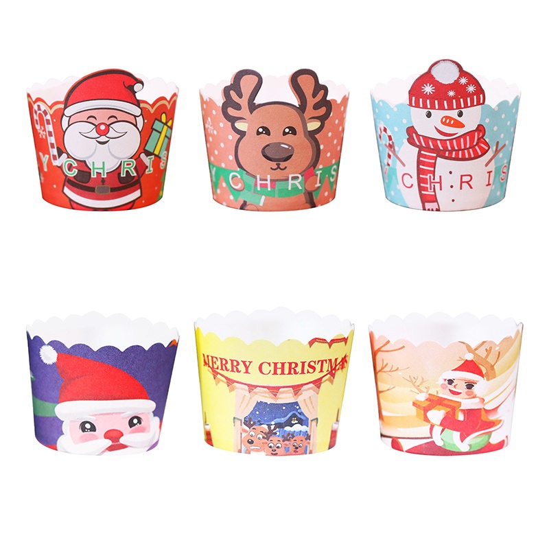 Bộ 50 Cốc Giấy Làm Bánh Cupcake Muffin Chống Dầu Trang Trí Giáng Sinh