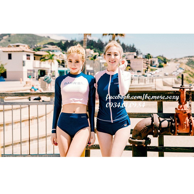 Đồ bơi dài tay Hàn Quốc áo khoác xanh tay hồng | BigBuy360 - bigbuy360.vn