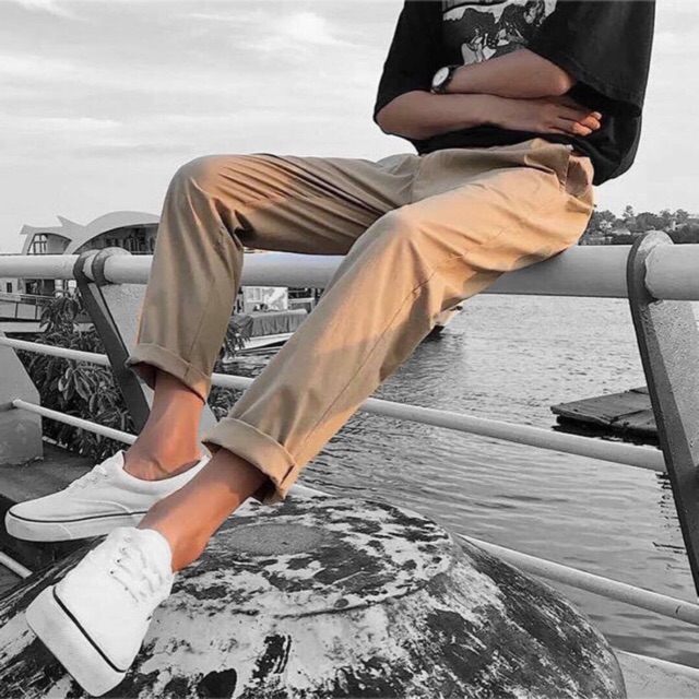 Quần kaki baggy nam nữ unisex vải kaki mềm ống suông lưng thun top.unisex