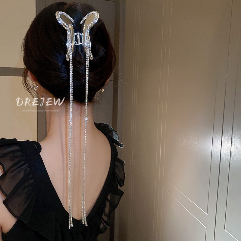 Kẹp Tóc Cá Mập Dát Kim Cương Dài Tua Rua Bằng Kim Loại Thời Trang Cho Nữ