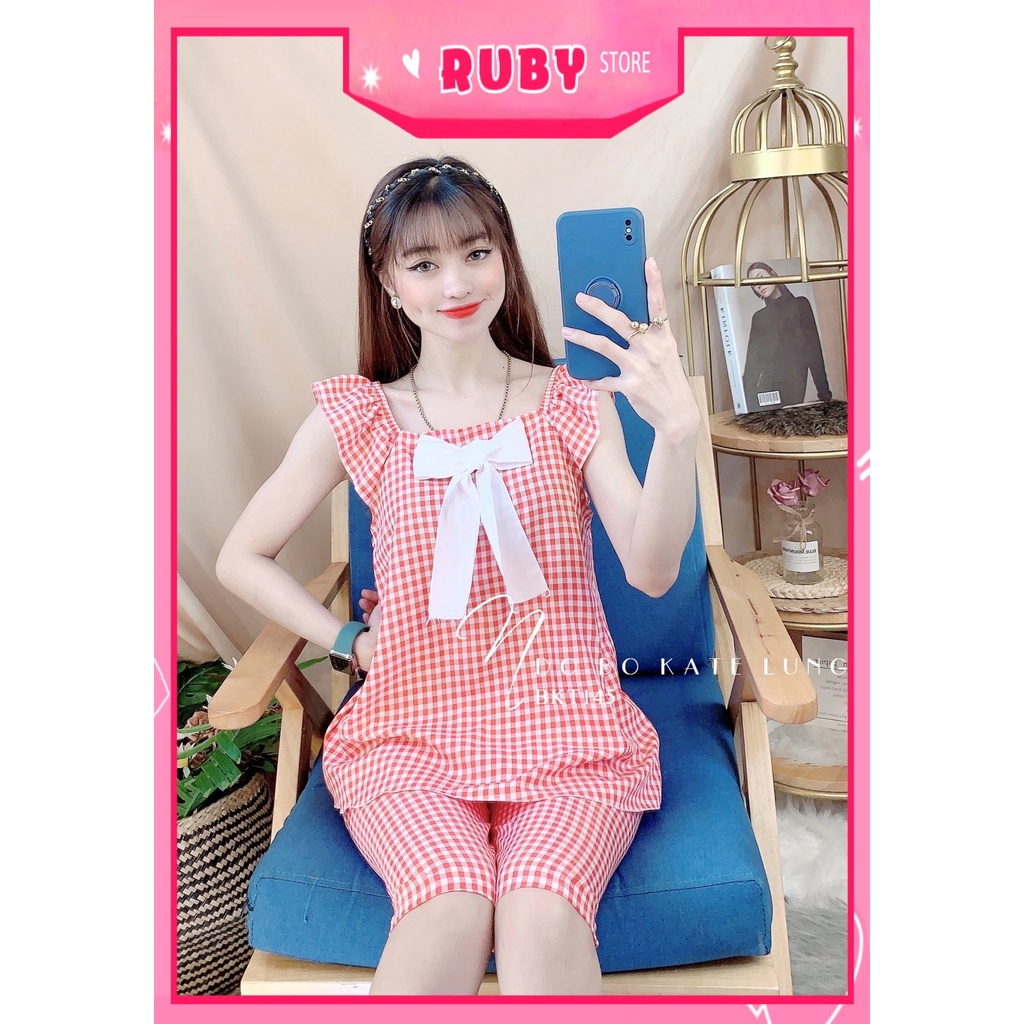 Đồ bộ kate cho nữ mặc nhà chất vải mềm mịn mát in họa tiết caro nhí dễ thương BKT145