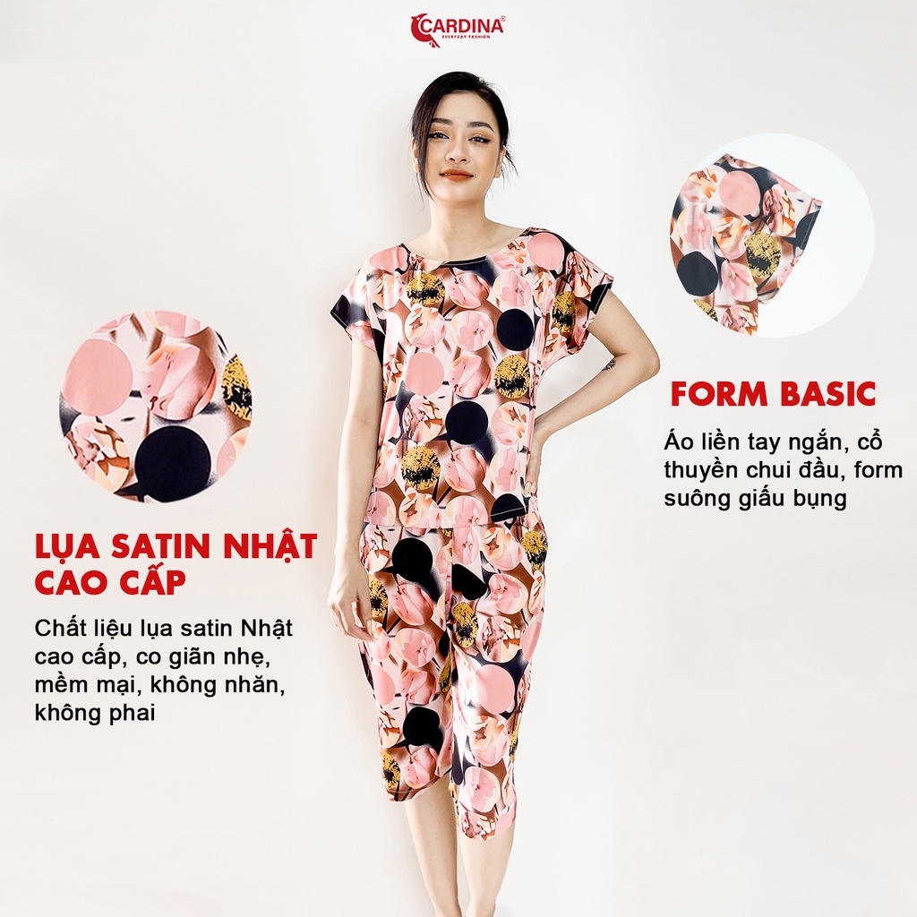 Đồ Bộ Nữ 𝐂𝐀𝐑𝐃𝐈𝐍𝐀 Chất Lụa Satin Cao Cấp Áo Cổ Thuyền Quần Lửng Họa Tiết 2SF09