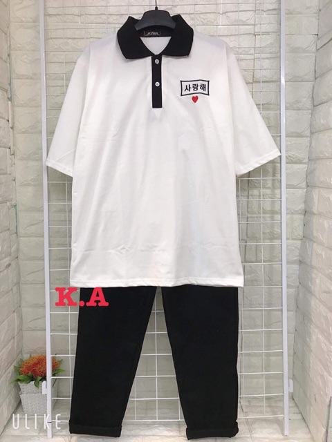 Áo cổ bẻ thêu chữ Hàn tim K&amp;A 6268 siêu đẹp