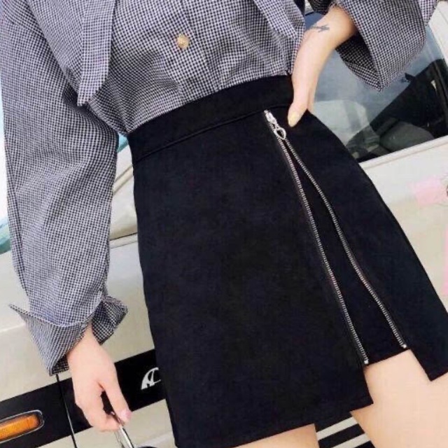 Váy A dây kéo kèm lót (hình thật)