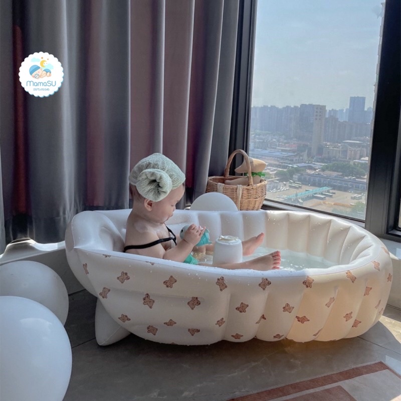 Chậu tắm hơi Umoo cao cấp cho bé bơm hơi thông minh dễ dàng mang theo đi du lịch - Bể bơi phao tắm có rãnh chống trượt