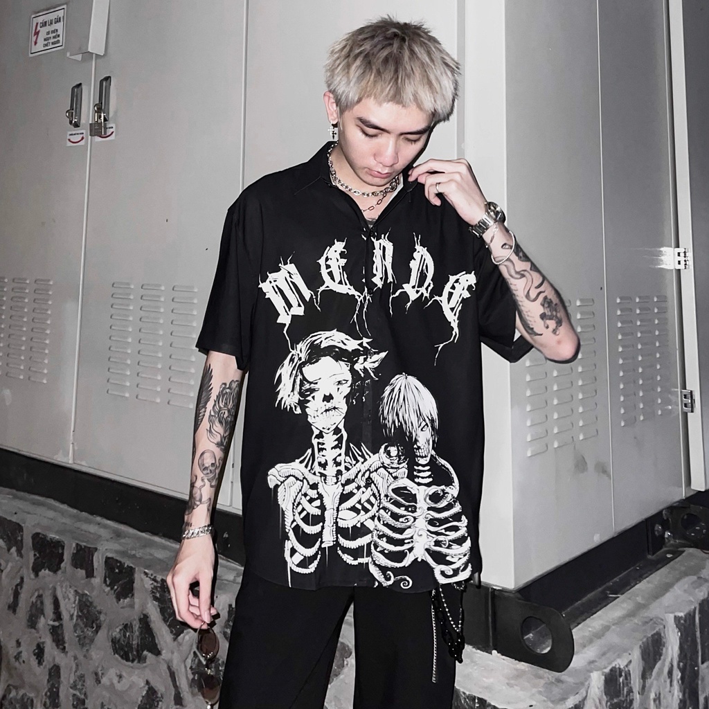 [Mã INCU50 giảm 50k đơn 250k] MENDE - Black Skeleton - Áo sơ mi nam tay ngắn | BigBuy360 - bigbuy360.vn