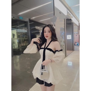 Bigsize set trễ vai xốp nơ cổ yếm 55-100kg