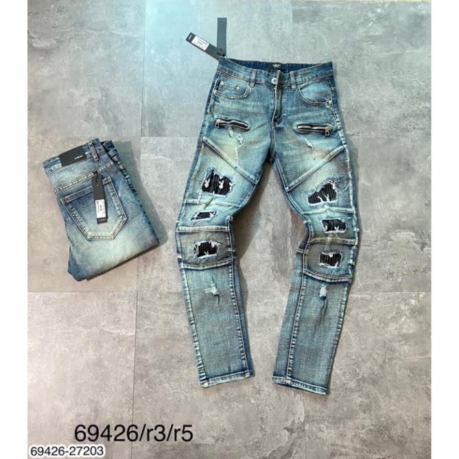 [Có video]Quần Jean nam AMIRI rách cao cấp -Quần bò nam vá da rach siêu chất