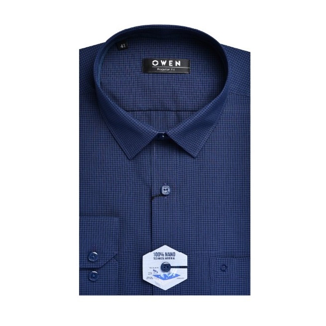 Áo Sơ Mi Nam Dài Tay Owen AR22967DT Somi Công Sở Cao Cấp Màu Kẻ Caro Xanh Navy Dáng Suông Có Túi Vải Nano Mềm Mát
