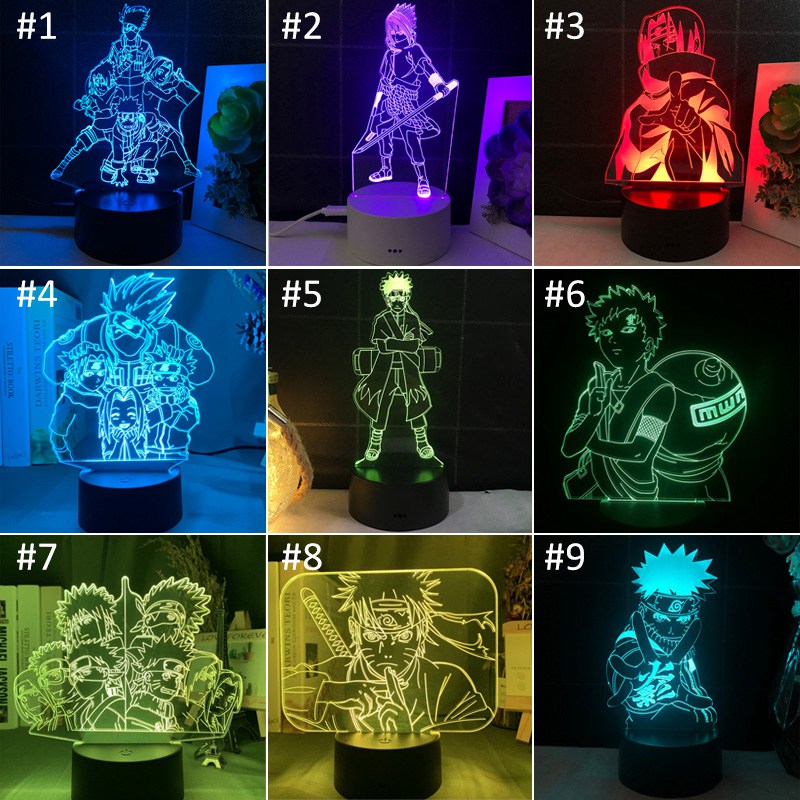 Đèn ngủ thiết kế hình nhân vật hoạt hình Naruto thay đổi màu sắc cảm ứng được tiện lợi