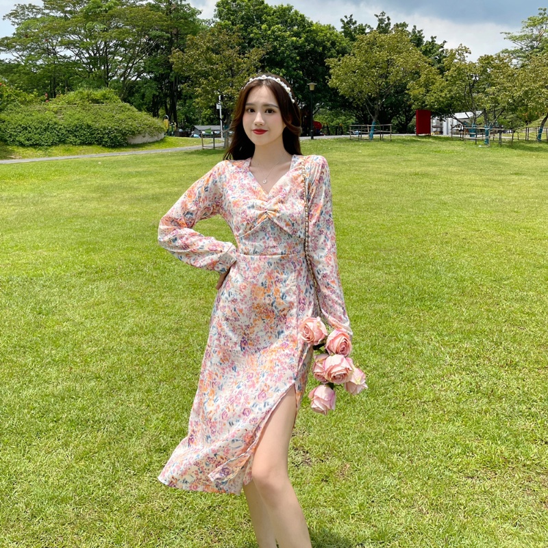 Đầm Hoa Midi Thời Trang Mùa Thu Hàn Quốc Cho Nữ