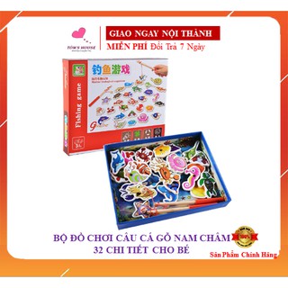 Bộ đồ chơi câu cá gỗ nam châm 32 con cho bé