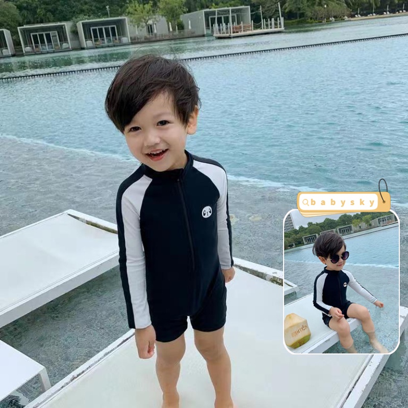 Bộ Đồ Bơi Liền Thân Dài Tay Chống Nắng Nhanh Khô Phong Cách Hàn Quốc Cho Bé Trai