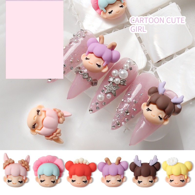 Charm hoạt hình búp bê, charm hoạt hình cô gái thổi bong bóng trang trí móng, điện thoại