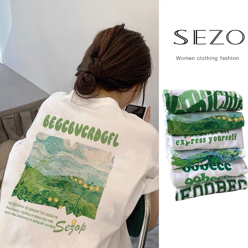 QKOOLE Áo thun nữ  tay ngắn in họa tiết phong cách Hàn Quốc cổ điển với 6 màu tuỳ chọn