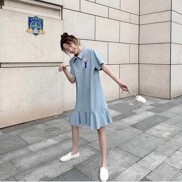 Đầm Polo Tay Ngắn Dáng Rộng Thiết Kế Mới Thời Trang Theo Phong Cách Hàn Quốc