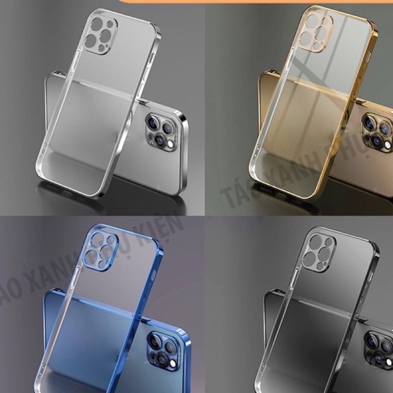 Ốp Lưng Iphone Cạnh Vuông Trong Suốt Viền Xi Màu 7/7plus/x/xsmax/11/12/13/14/pro/promax