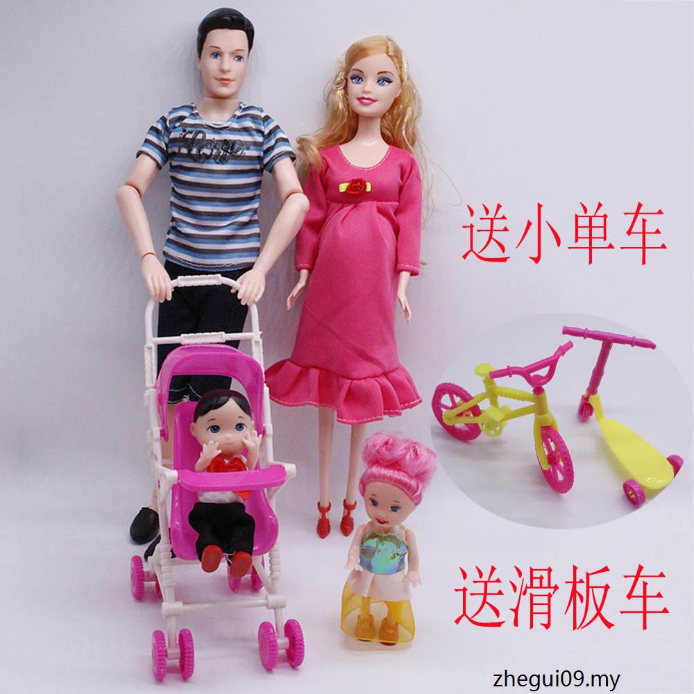 Bộ Búp Bê Barbie + Xe Đẩy + Con Trai + Bé Gái Cho Bé Gái