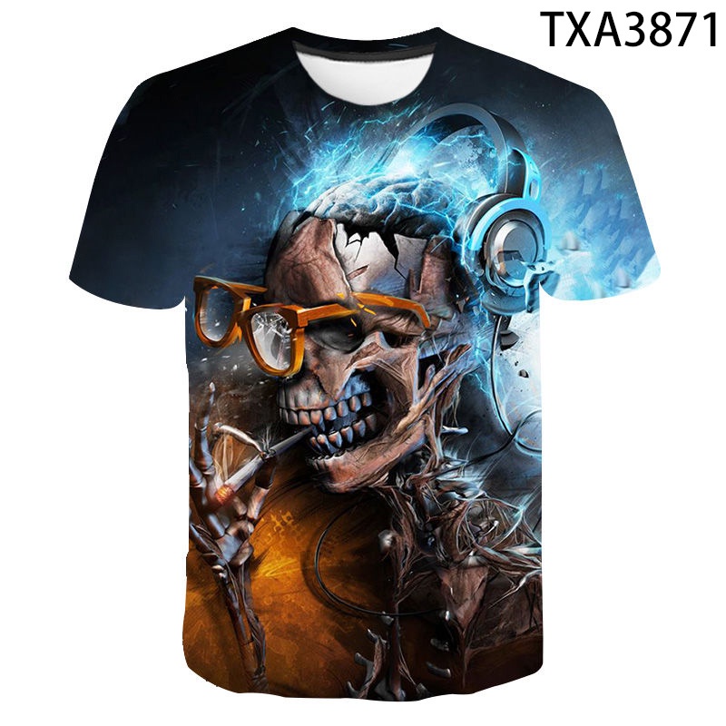 Áo Thun Tay Ngắn In Hình Đầu Lâu 3D Thời Trang Mùa Hè 2022 XS-3XL