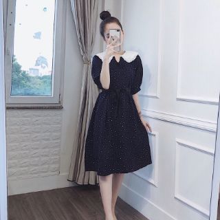 Váy bầu, đầm công sở BCA25 chất lụa chấm bi sang chảnh