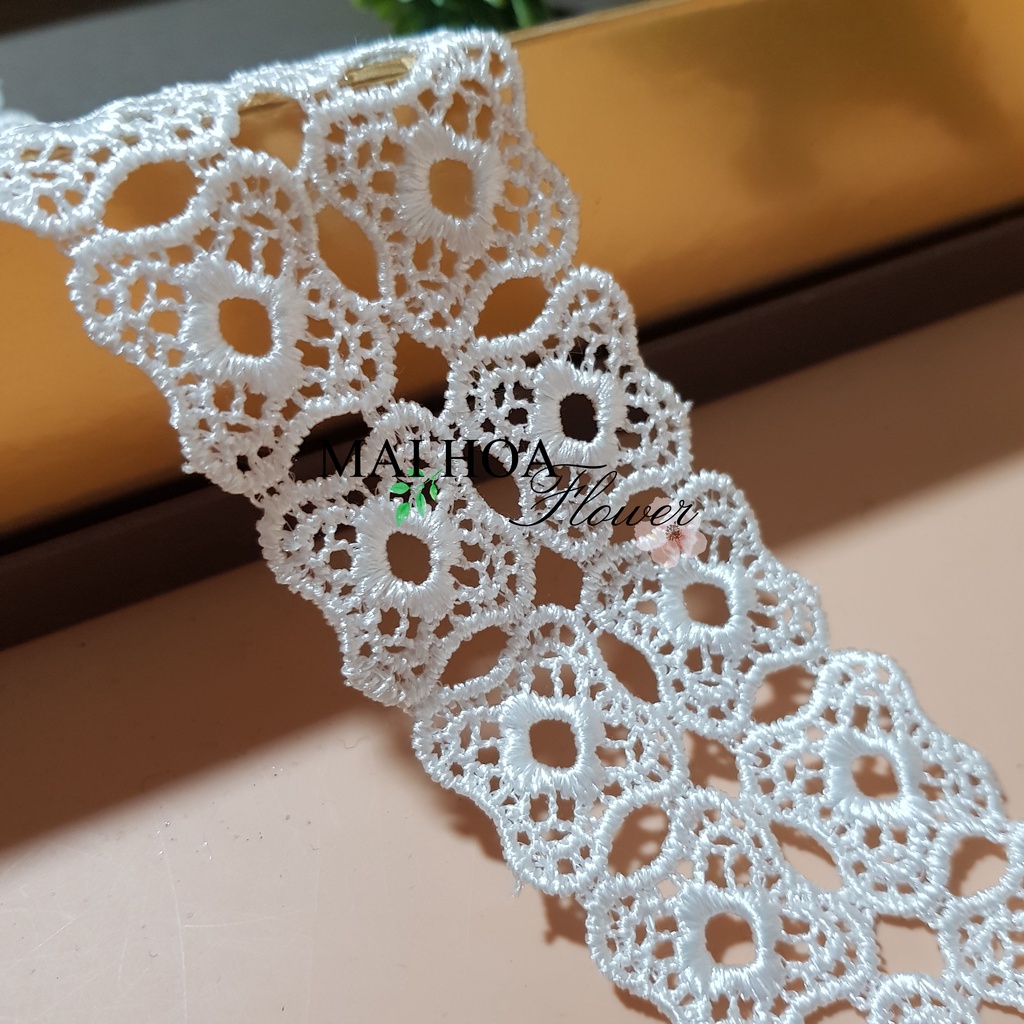 RC1 Cuộn 20 mét ren viền váy áo ren chỉ trắng dùng may đồ rộng 4cm Maihoaflower