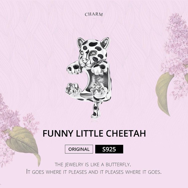 Phụ kiện BAMOER BSC556 bằng bạc 925 hình con báo nhỏ phù hợp làm vòng tay thời trang DIY