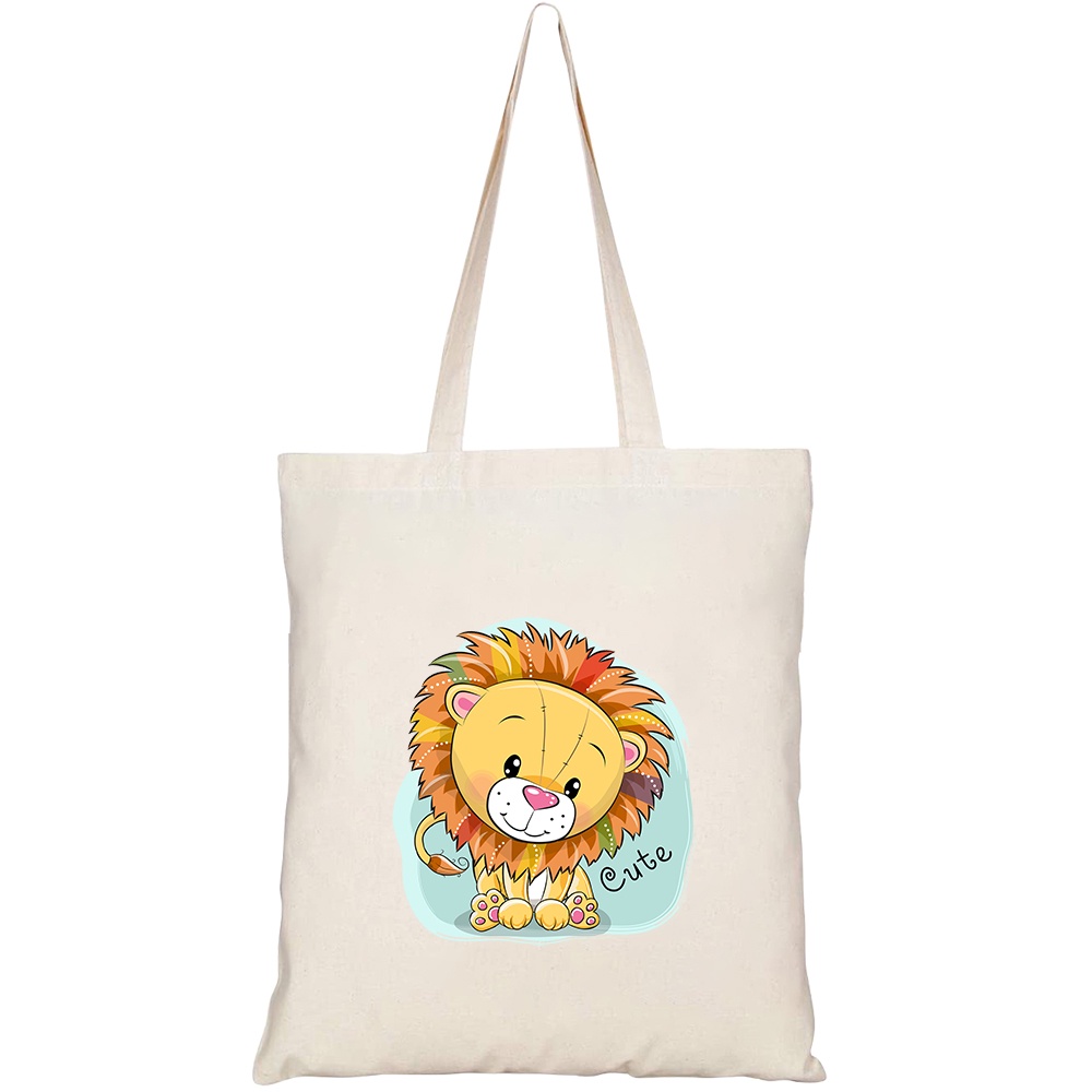 Túi vải tote canvas HTFashion in hình cute cartoon lion on blue HT447