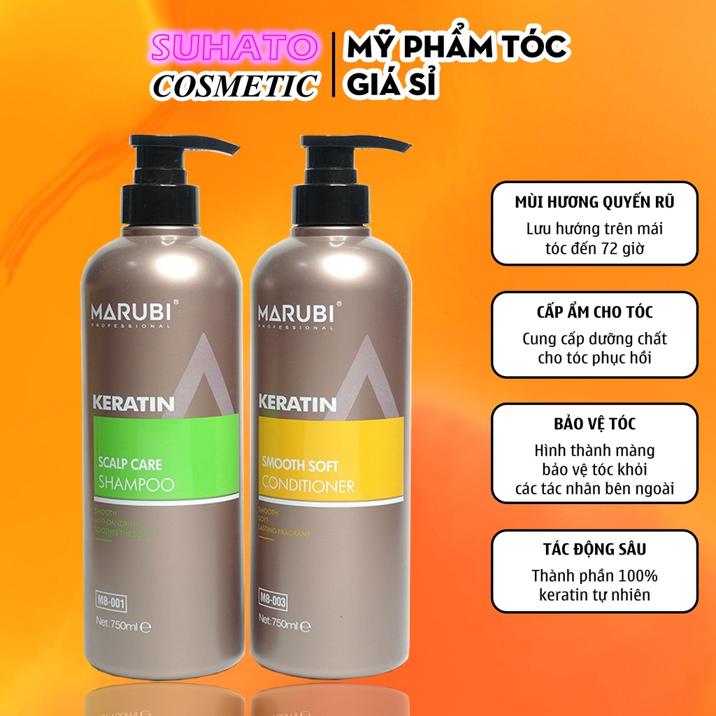 Dầu gội đầu KERATIN MARUBI 750ml cặp dầu gội xả phục hồi hư tổn giảm rụng tóc chính hãng CT72