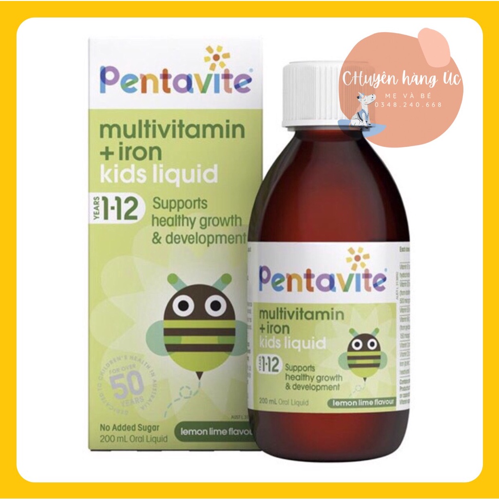 Siro Vitamin Tổng Hợp Pentavite Multivitamin và Sắt cho bé từ 1-12 tuổi 200ml Chuẩn Úc