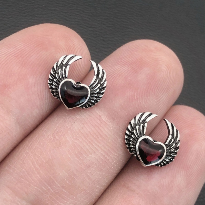 Khuyên Tai Bạc Hình Trái Tim Đôi Cánh Thiên Thần Phong Cách Gothic Cổ Điển Cho Nam Và Nữ Y2k