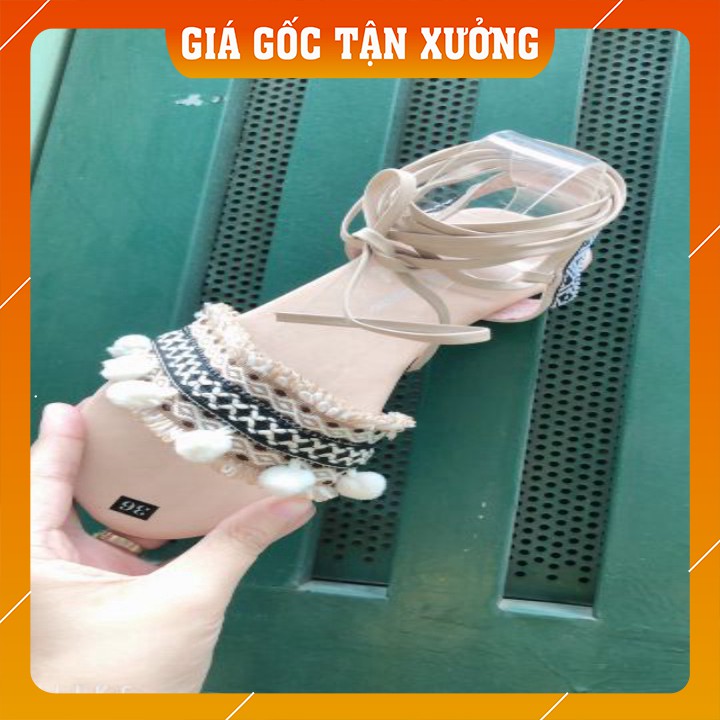 Giày sandal thổ cẩm cột dây màu da (hình thật) [CÓ SẴN]