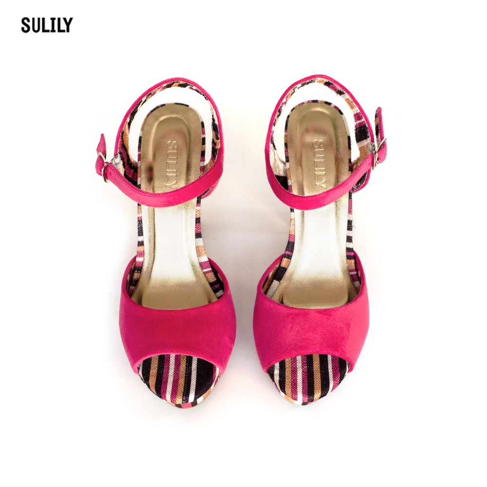 Giày Sandal Đúp Gót Vuông Nhung Sulily SDV1-IV18PINK