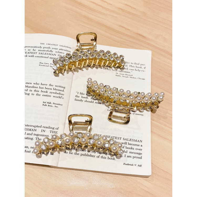 Kẹp Tóc Kim Loại Đính Đá Ngọc Trai Nhân Tạo Phong Cách Thời Trang Hàn Quốc