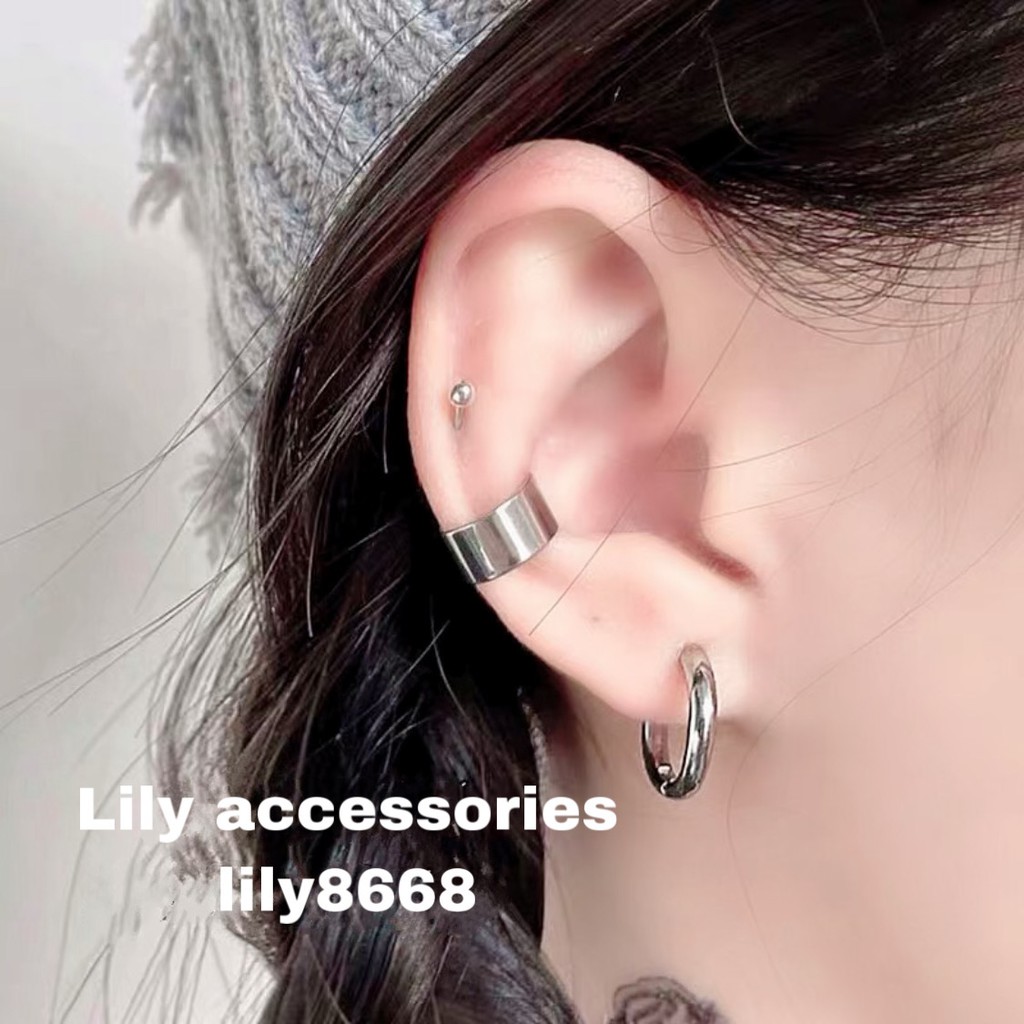 Ear cuff kẹp tai titan trơn cho nam nữ không cần xỏ lỗ không gỉ không đen không dị ứng