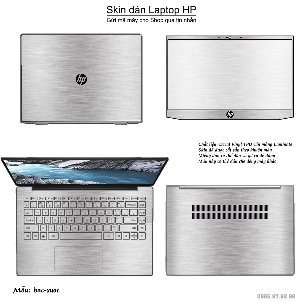Skin dán Laptop HP màu bạc xước