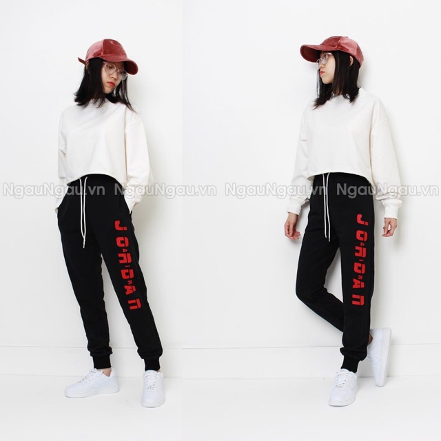 Quần Jogger thun da cá in chữ có big size 110kg form unisex nam nữ mặc được - 6058