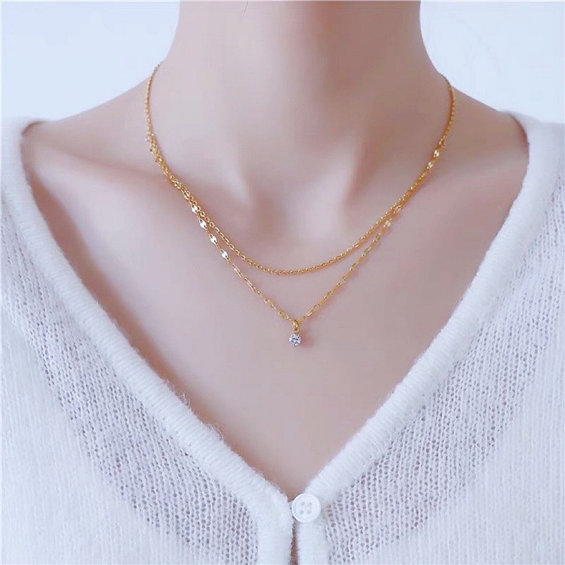 Dây chuyền nữ chất liệu titan không gỉ thiết kế 2 tầng đơn giản phong cách thời trang thanh lịch nhẹ nhàng